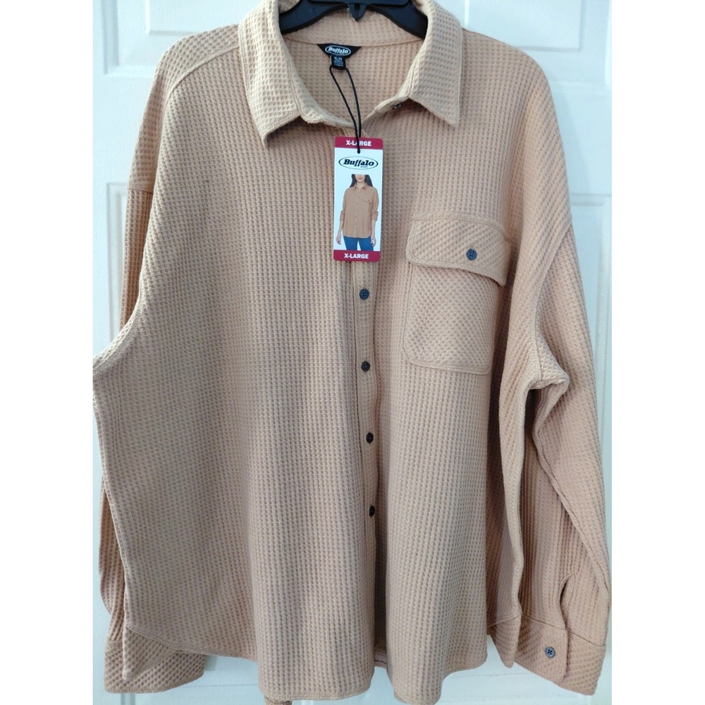 Buffalo Women's Waffle Button-Down Top Brown XL